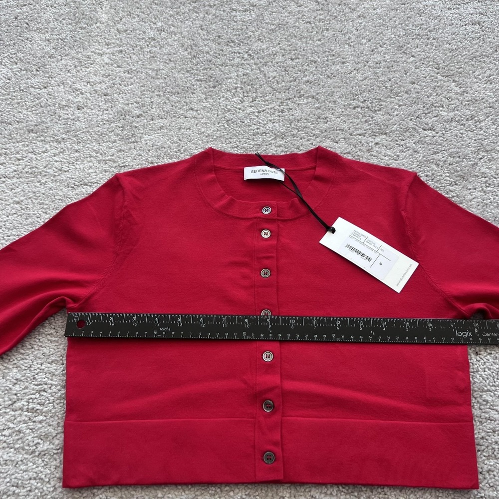 Serena Bute Fitted Cropped Cardigan Sweater Womens M Red Viscose Blend Knit - Picture 10 of 15